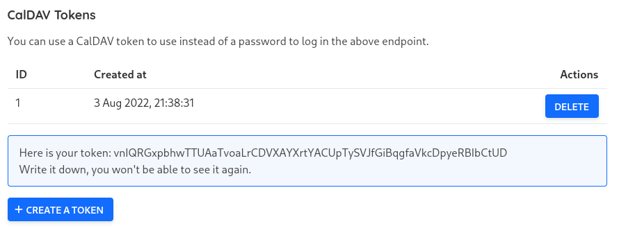 CalDAV token settings