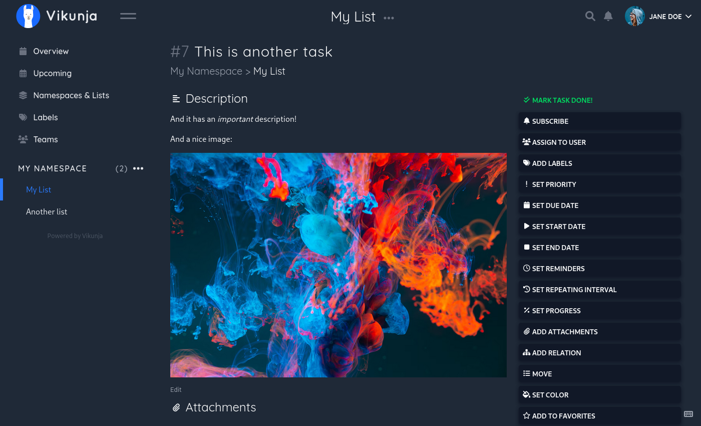 Vikunja in dark mode