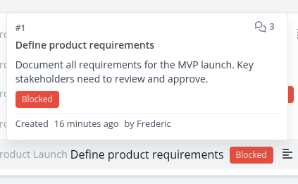 Task card preview popup on hover