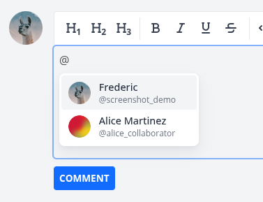 User mentions popup showing team members
